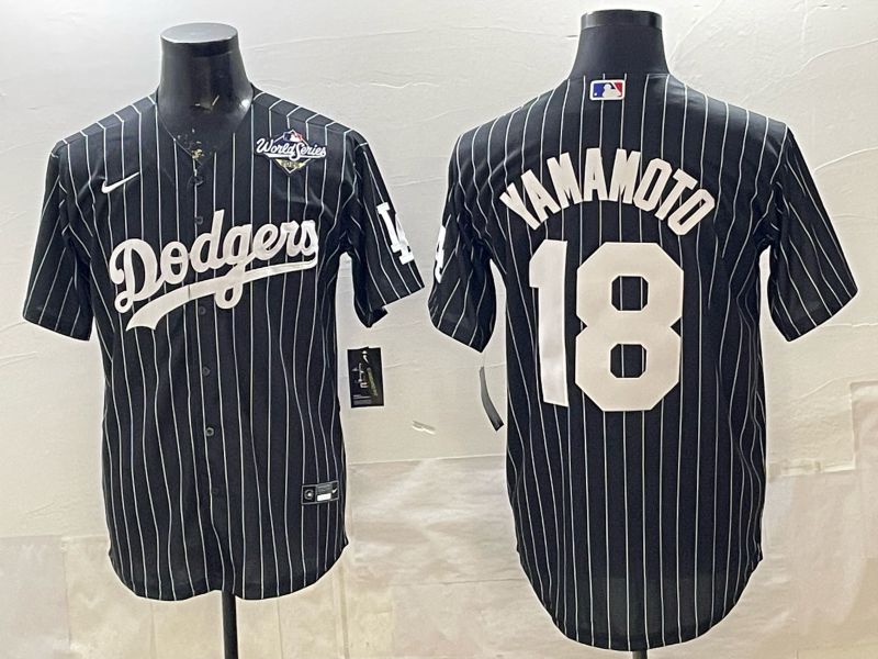 Men 2026 Nike Los Angeles Dodgers #18 Yamamoto Black stripe Game MLB Jersey 013